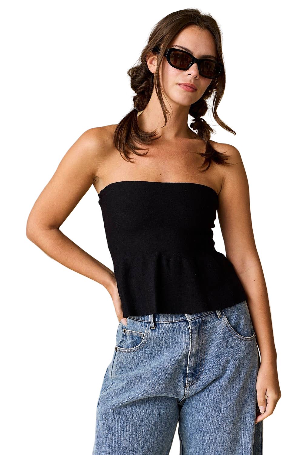 Apparel- Papermoon Ellie Strapless Knit Peplum Top