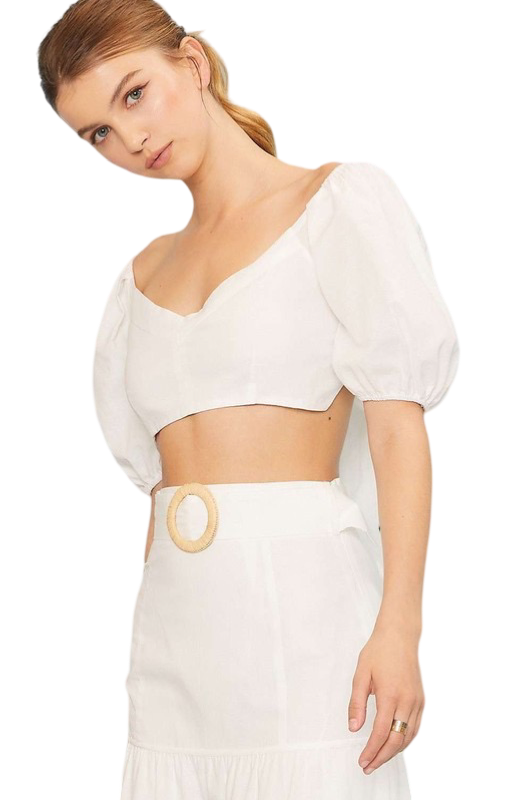 Apparel- Main Strip Elastic Shoulder Bubble Sleeve Crop Top