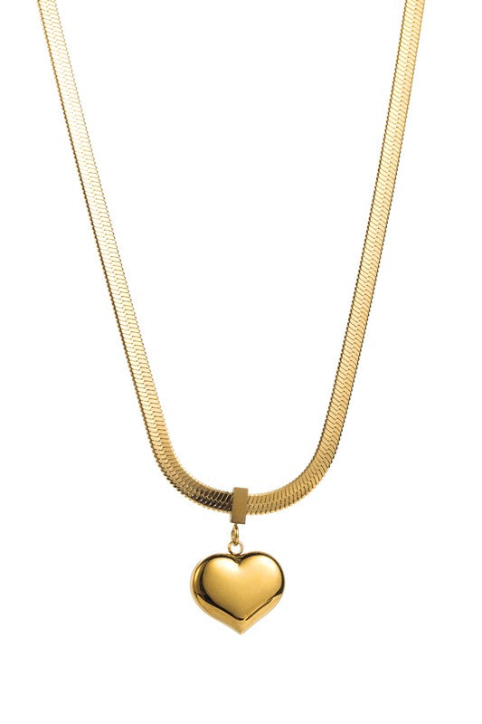 Necklaces- M&E Bling Stainless Steel  Snake Chain Heart Pendant Necklace