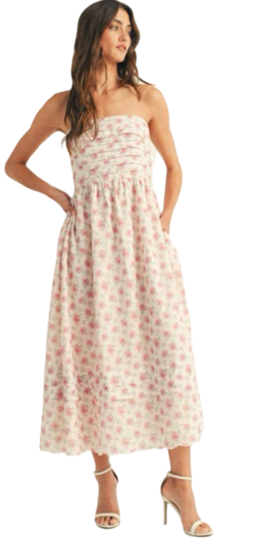 Apparel- Just Me Tube Pleated Bandeau Floral Printed Maxi Dress