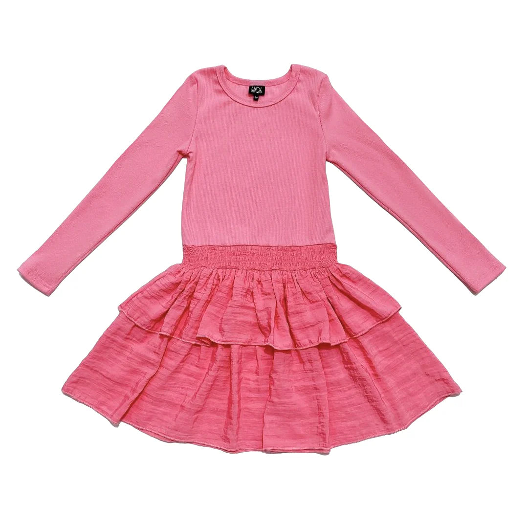 Girls- Little Olin Long Sleeve Ruffle Mini Dress