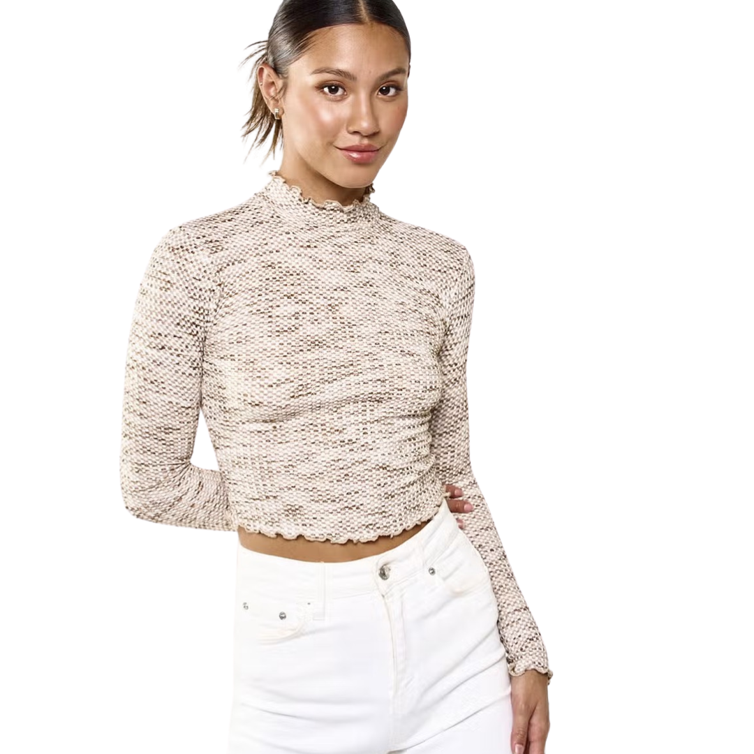 Apparel- Blue Blush Mock Neck Fitted Crop Top