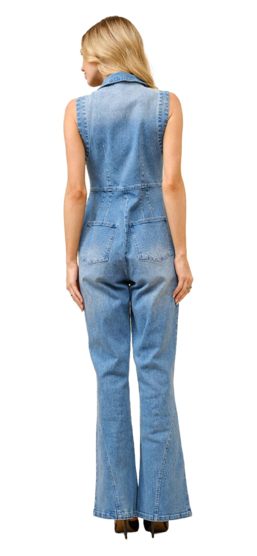 Apparel- Blue B. Collared Sleeveless Denim Jumpsuit