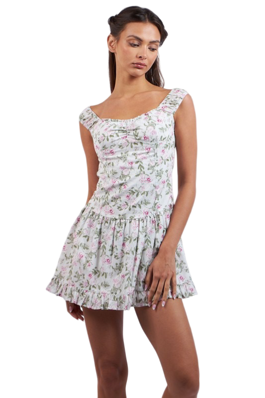 Apparel- Sky to Moon Floral Wide Band Strap Ruffle Mini Dress