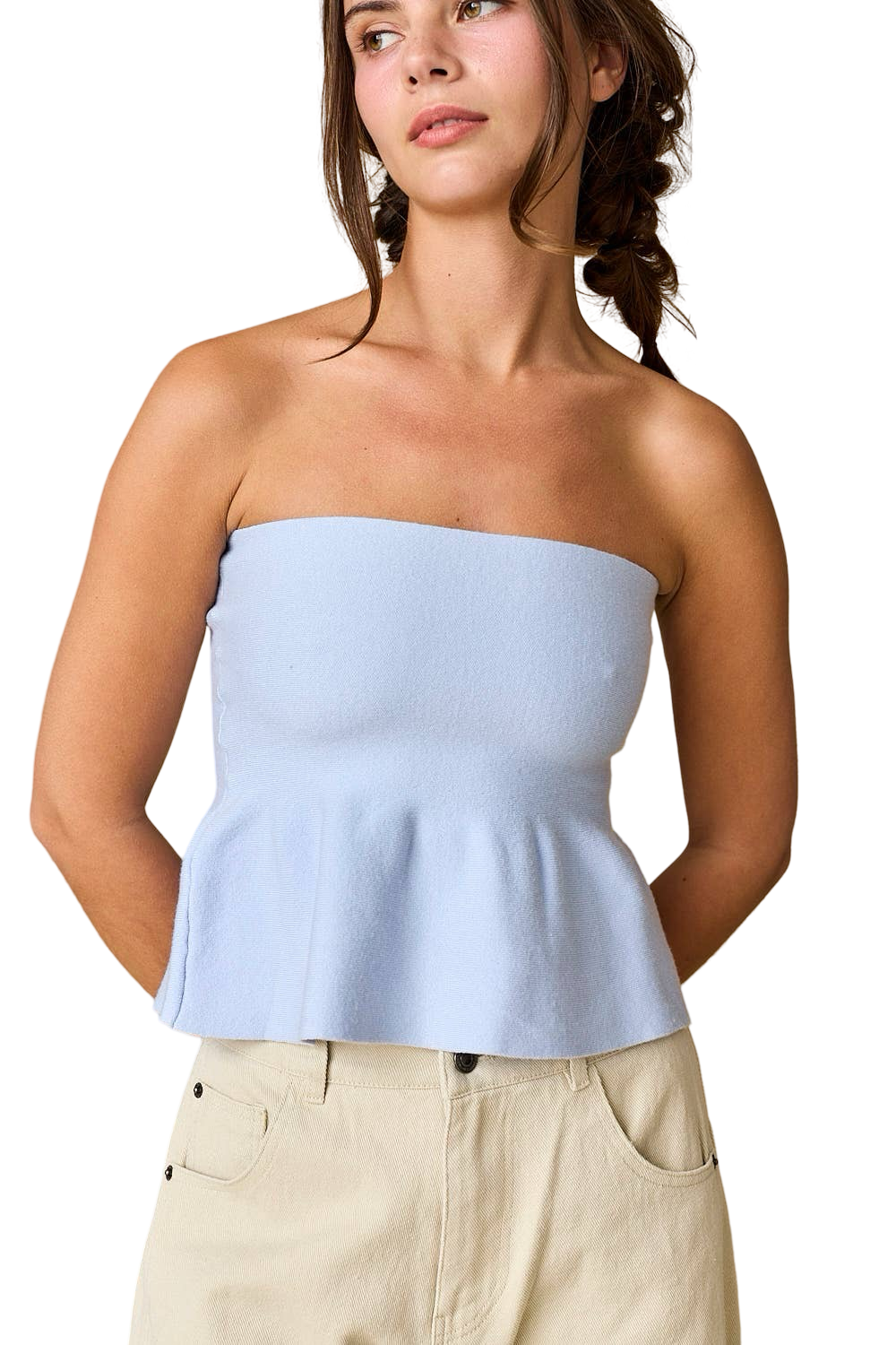 Apparel- Papermoon Ellie Strapless Knit Peplum Top