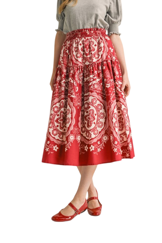 Apparel- En Merci  Printed High Rise Midi Skirt