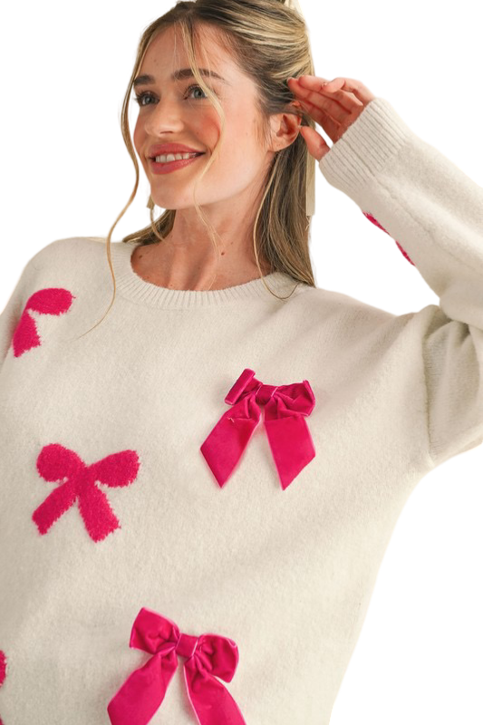 Apparel- En Merci Velvet Bow Knit Sweater