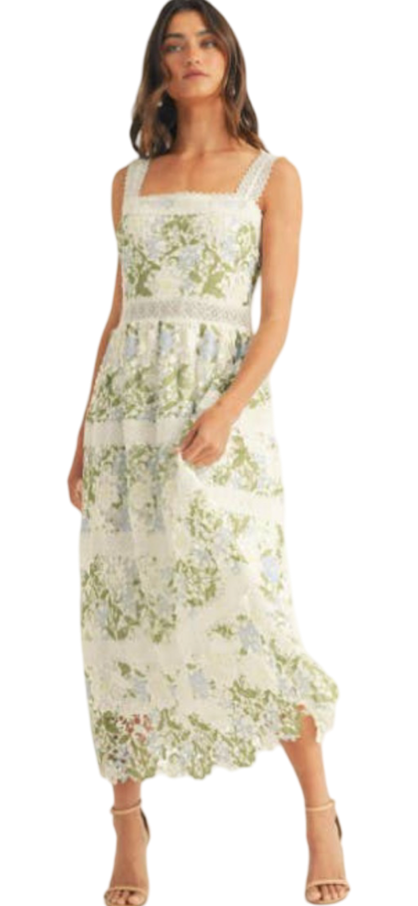 Apparel- Just Me Lace Trim Tiered Maxi Dress