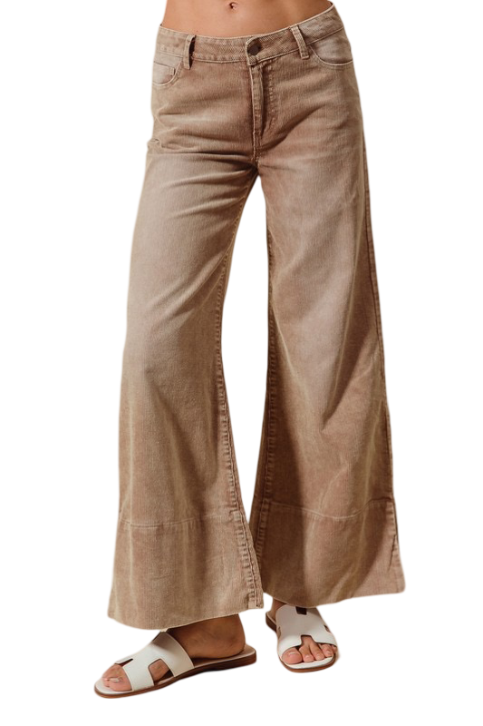 Apparel- Wide Leg Flared Washed Corduroy Pants