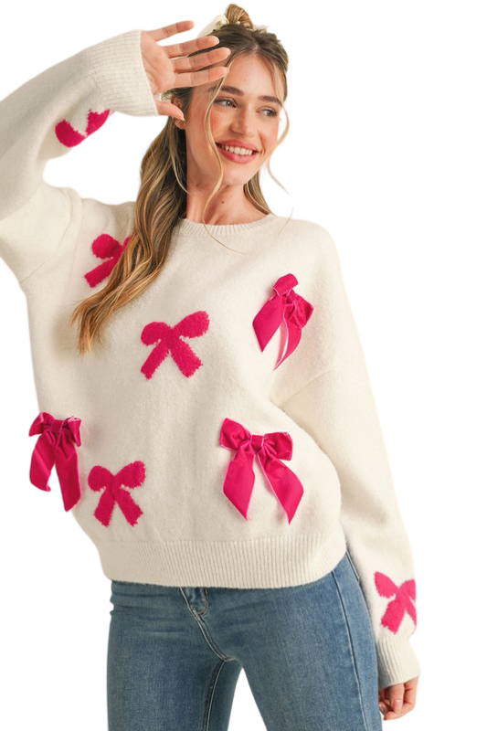 Apparel- En Merci Velvet Bow Knit Sweater