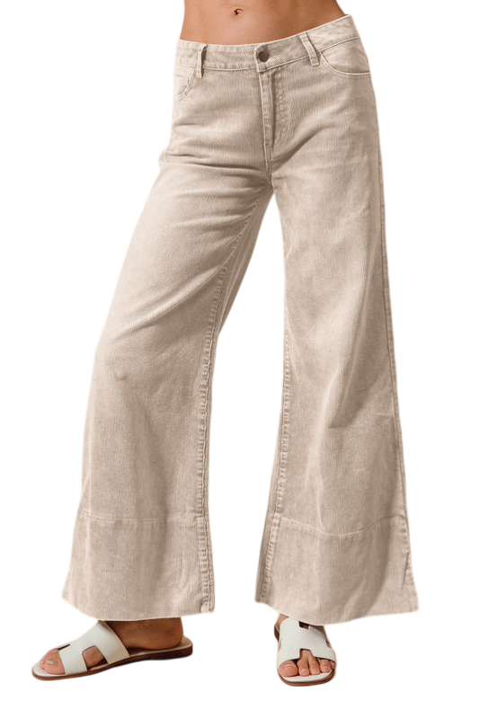 Apparel- Wide Leg Flared Washed Corduroy Pants