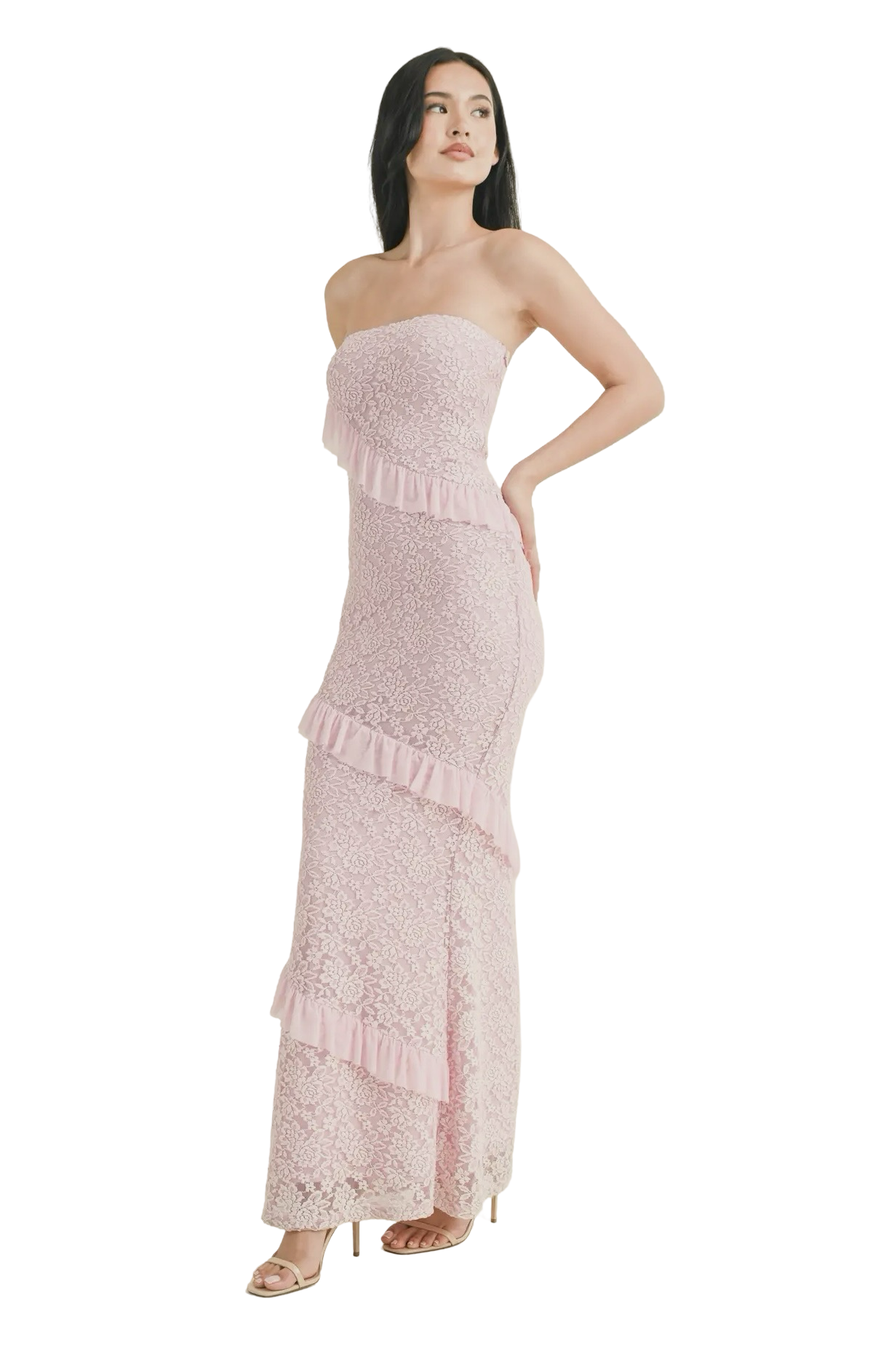 Apparel- Klesis Ruffled Lace Strapless Maxi Dress