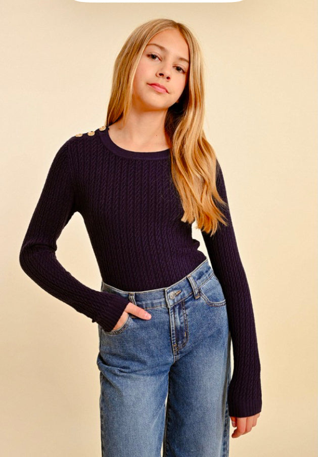 Girls-Molly Bracken Girl Button Top Cable Knit Sweater