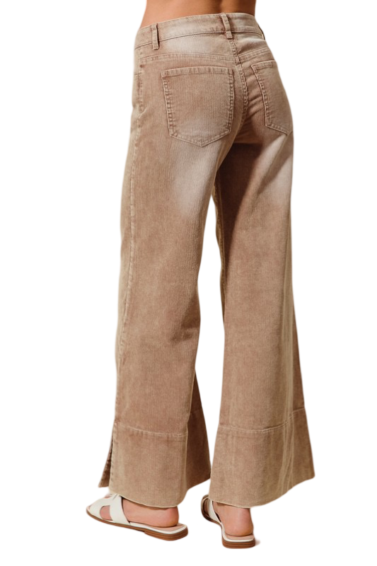 Apparel- Wide Leg Flared Washed Corduroy Pants