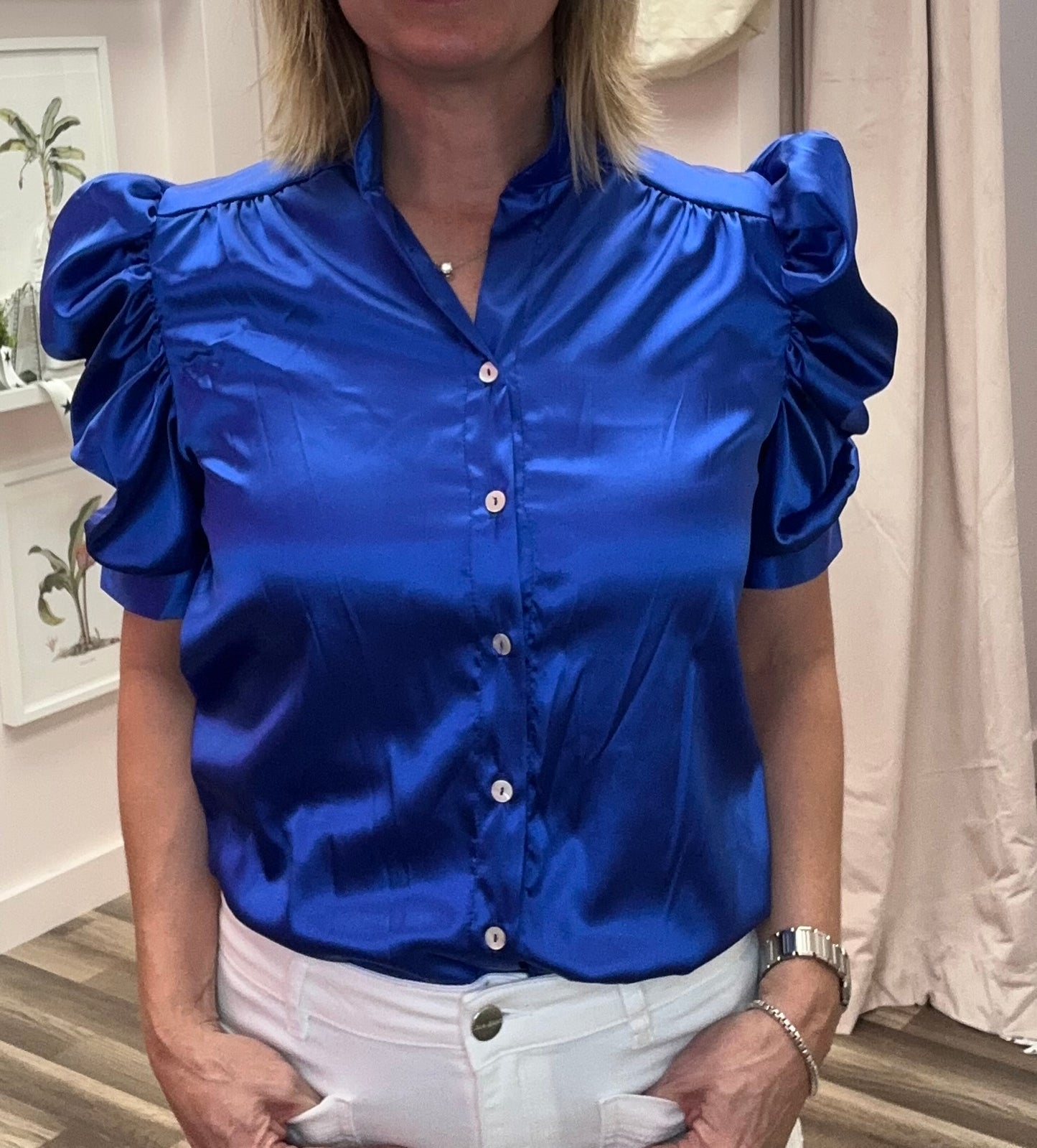 Apparel- Adrienne Puff Sleeve Button Down Blouse