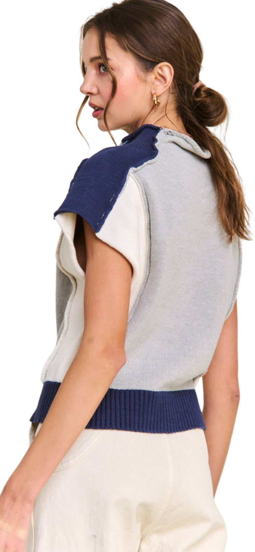 Apparel- In The Beginning Grey Colorblock Sweater Vest