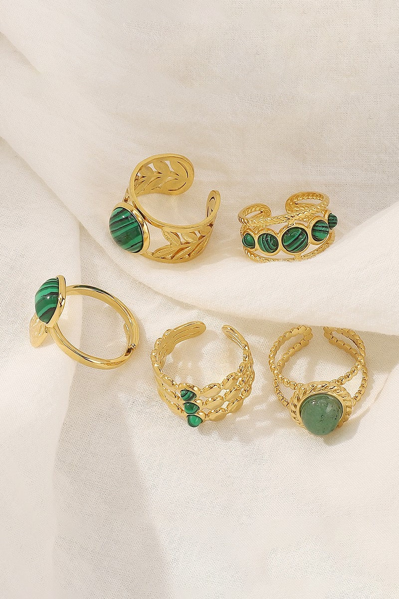 Rings- M&E Bling Geometric Malachite Open Rings