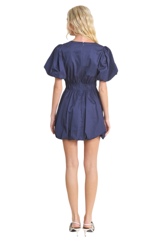 Apparel- In The Beginning Front Bow Detail Mini Bubble Dress