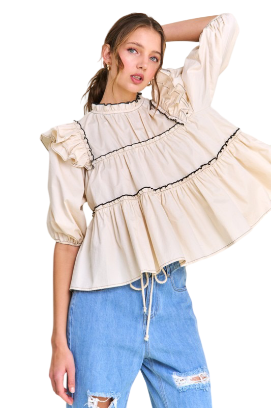 Apparel- In The Beginning Ruffled High Neck Top