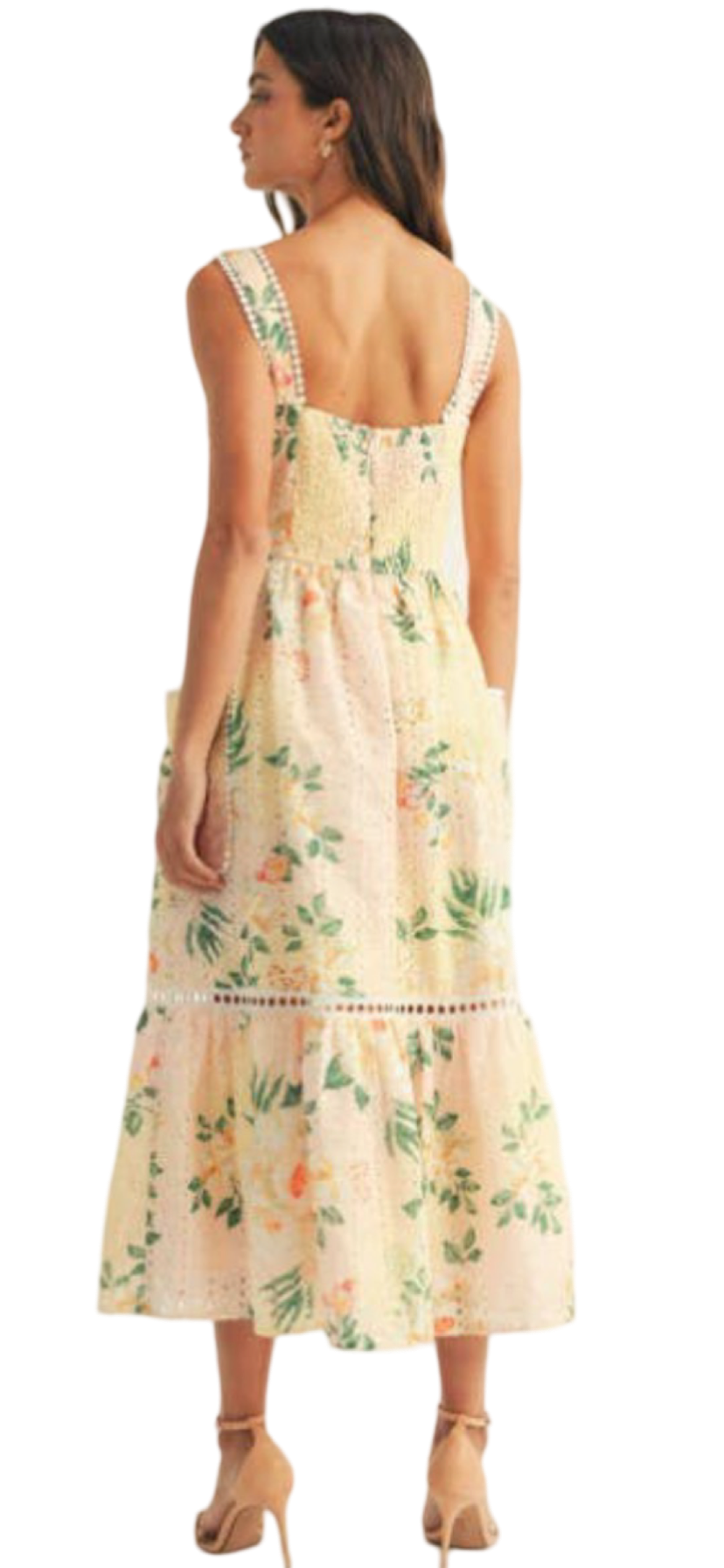 Apparel- Just Me Floral Printed Embroidered Sleeveless Midi Dress