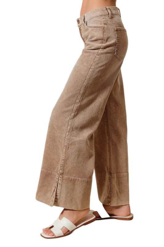 Apparel- Wide Leg Flared Washed Corduroy Pants