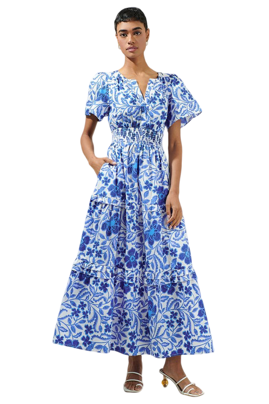 Apparel- Sugarlips Celeste Floral Palmer Poplin Tiered Maxi Dress