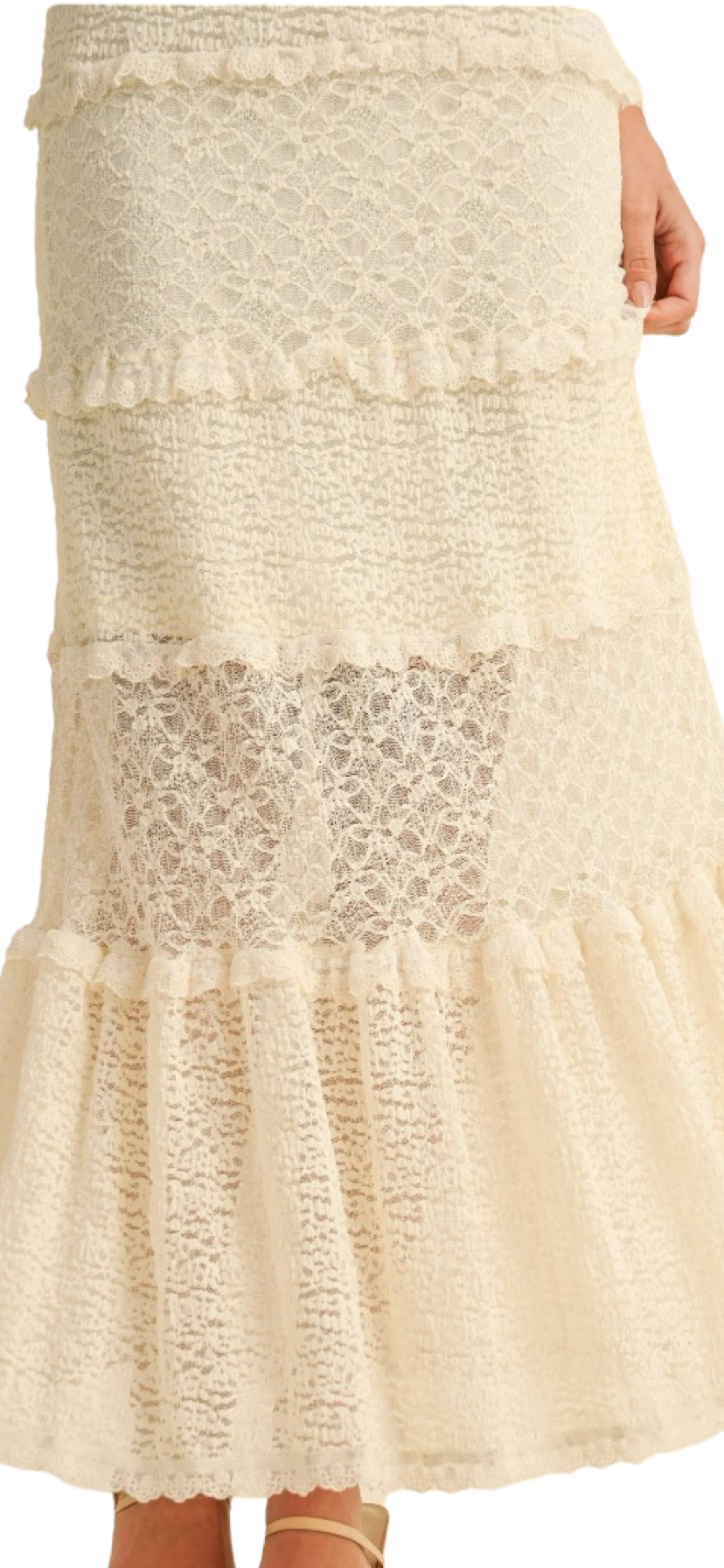 Apparel- Klesis Tiered Ruffled Lace Maxi Dress with Partial Lining