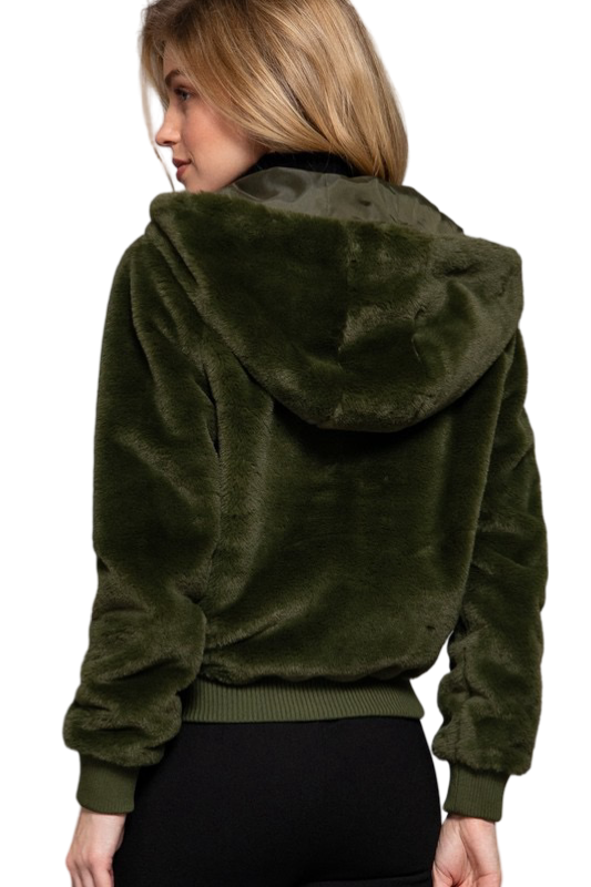 Apparel- Active Basic Faux Fur Zip Up Hoodie Jacket