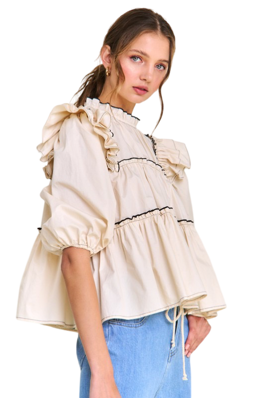 Apparel- In The Beginning Ruffled High Neck Top