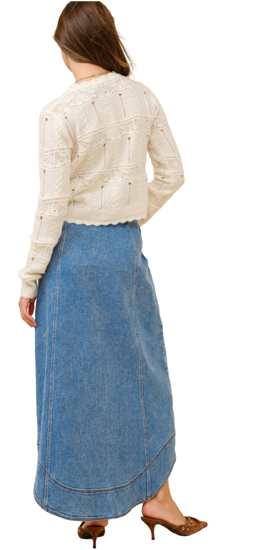 Apparel- Blue B. Wavy Placket Denim Maxi Skirt