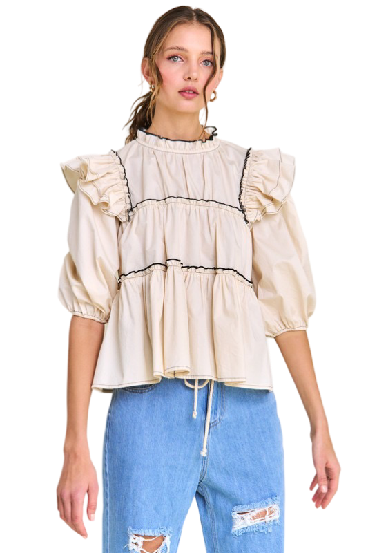 Apparel- In The Beginning Ruffled High Neck Top