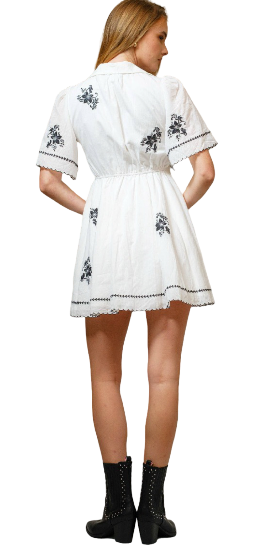 Apparel- Blue B Cotton Flower Embroidered Mini Dress