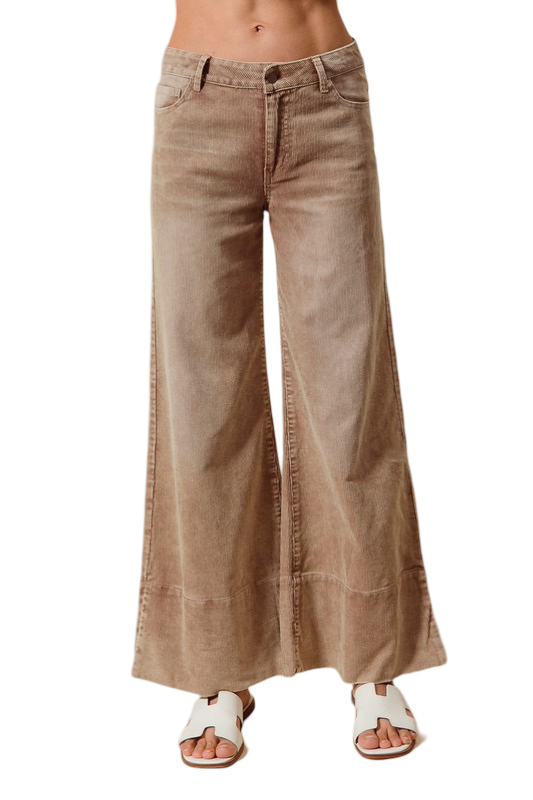 Apparel- Wide Leg Flared Washed Corduroy Pants