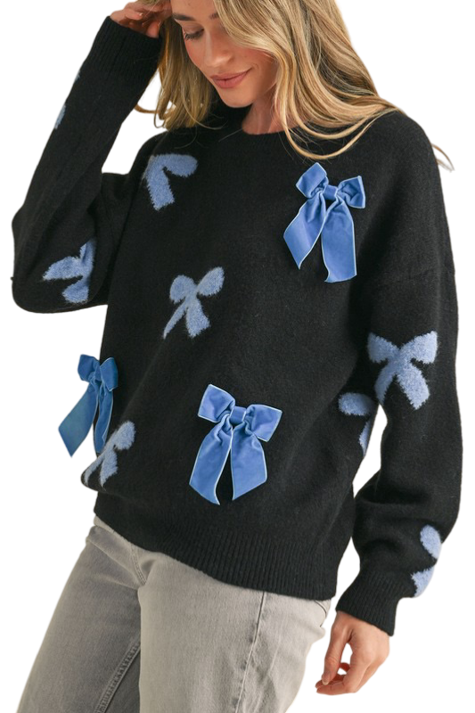 Apparel- En Merci Velvet Bow Knit Sweater