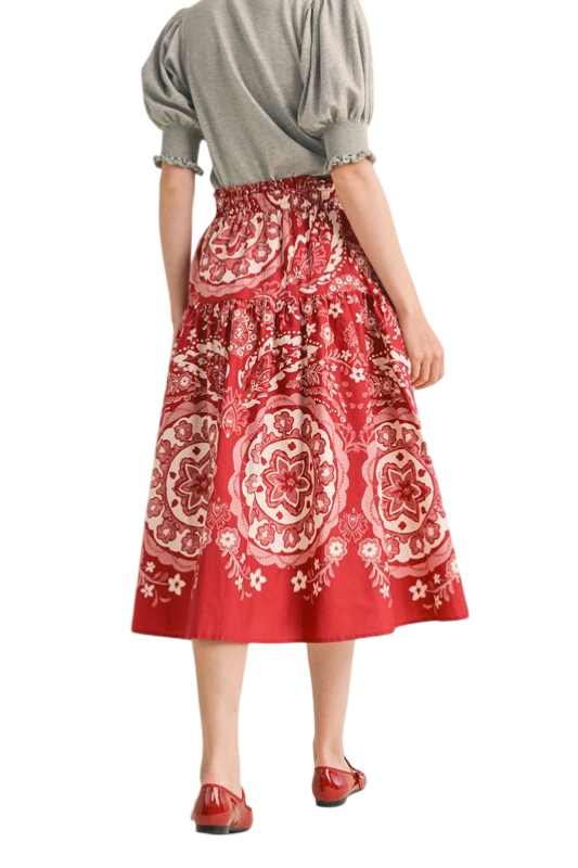 Apparel- En Merci  Printed High Rise Midi Skirt