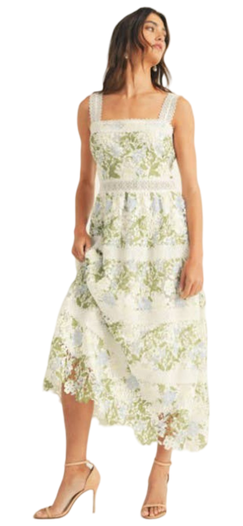 Apparel- Just Me Lace Trim Tiered Maxi Dress