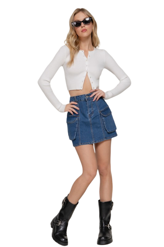 Apparel- Active Basic Cargo Denim Mini Skirt