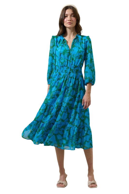 Apparel- Sugarlips Akeem Floral Henri Smocked Midi Dress