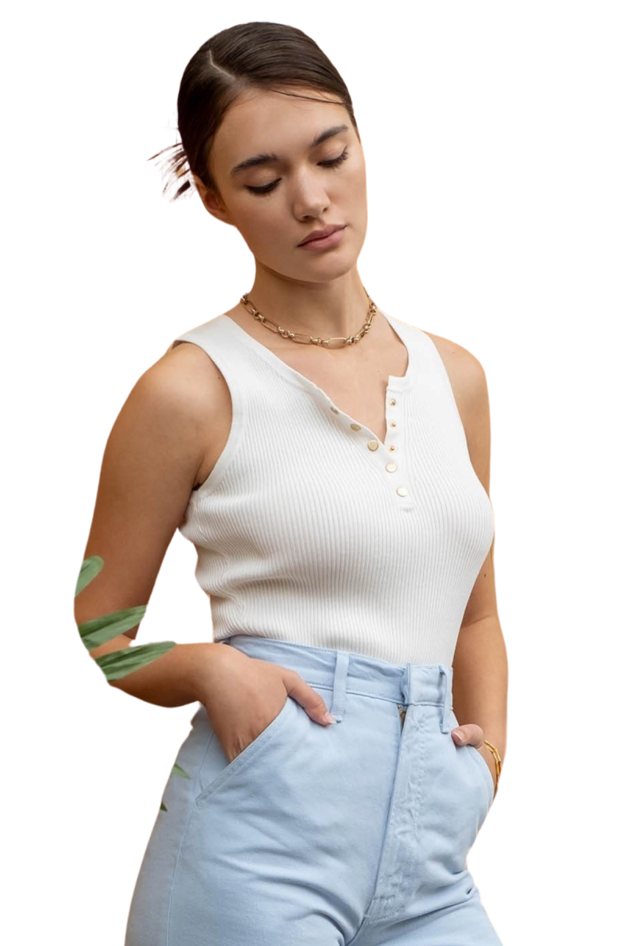 Apparel- The Workshop Ribbed Button Up Crop Tank