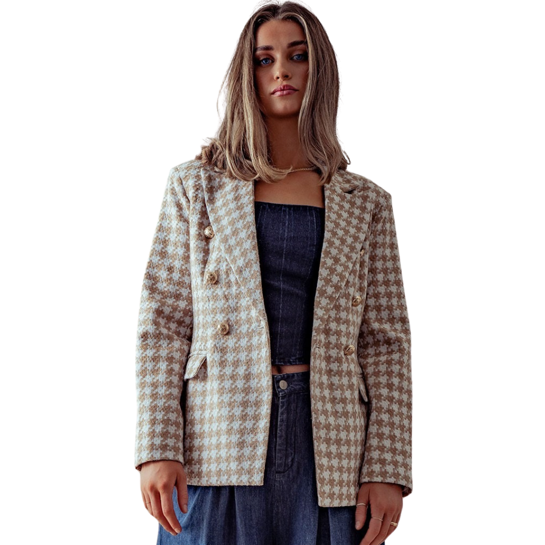 Apparel- Trend Notes Houndstooth Button Blazer