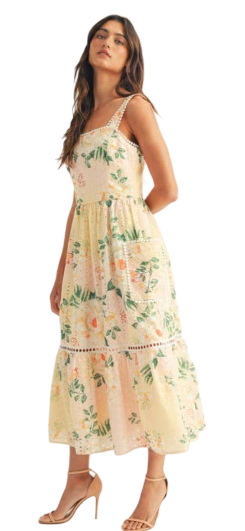 Apparel- Just Me Floral Printed Sleeveless Midi Dress