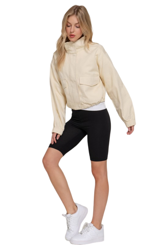 Apparel- Active Basic High Neck Twill Cropped Jacket