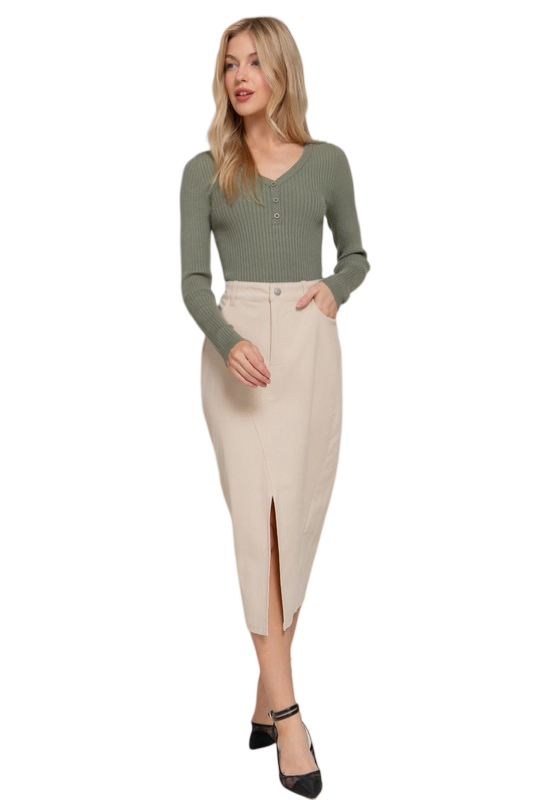 Apparel- Active Basic Slit Front Corduroy Midi Skirt