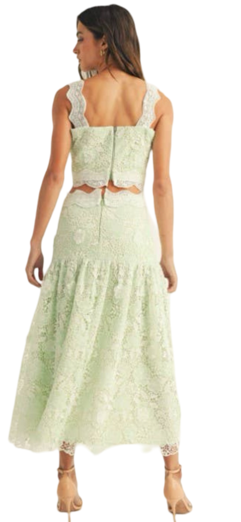 Apparel- Just Me Crochet Lace Ruffle Detail Sleeveless Midi Skirt Set