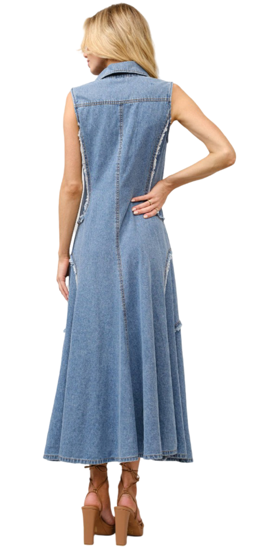 Apparel- Blue B. Raw Edge Denim Shirt Maxi Dress