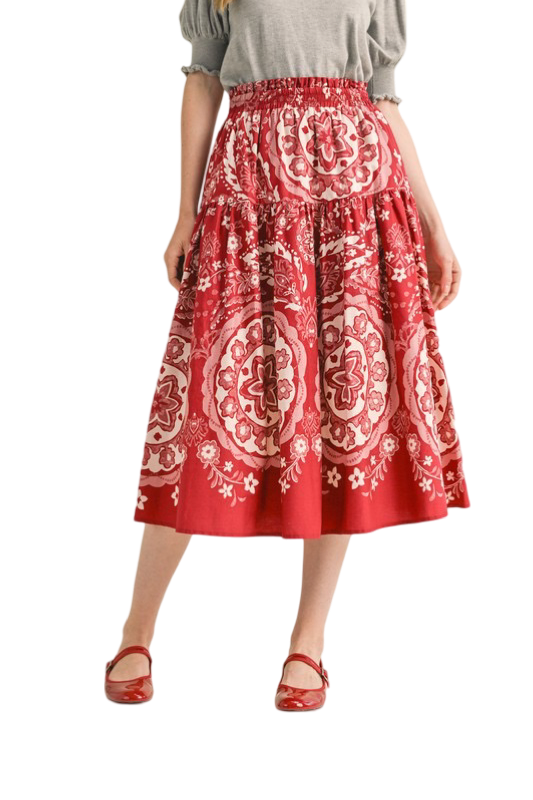 Apparel- En Merci  Printed High Rise Midi Skirt