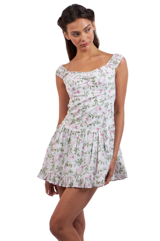 Apparel- Sky to Moon Floral Wide Band Strap Ruffle Mini Dress