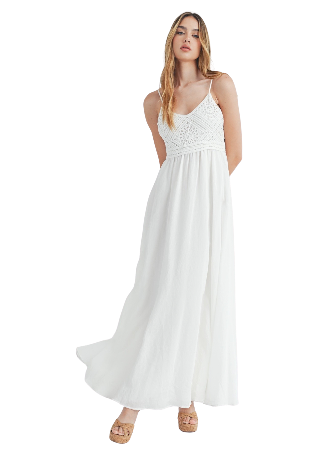 Apparel- Mable Crochet Cami Bodice Maxi Dress