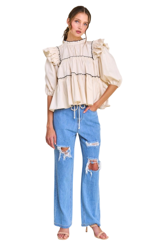 Apparel- In The Beginning Ruffled High Neck Top