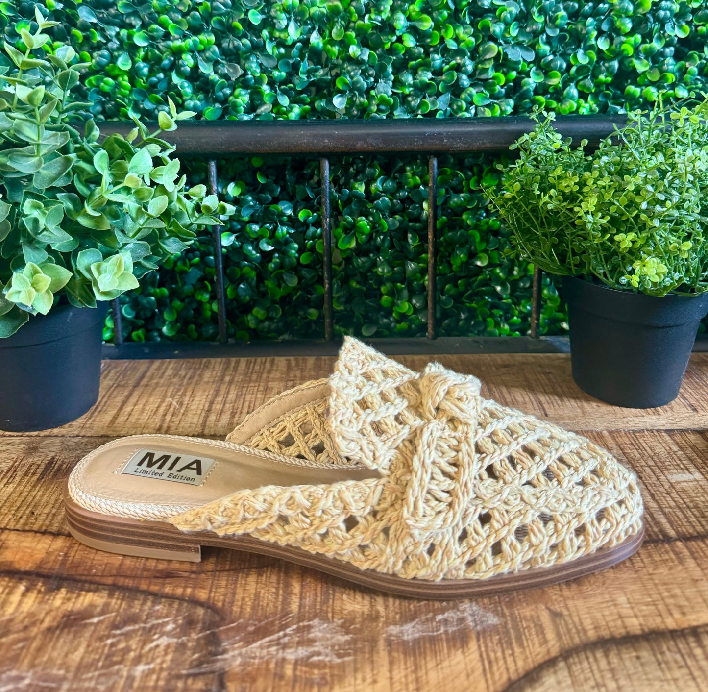 Shoes- MIA Layce Raffia Style slide Slipper Shoe